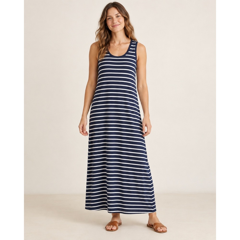 Pact Small Maxi Dress Navy Blue White Organic Cotton